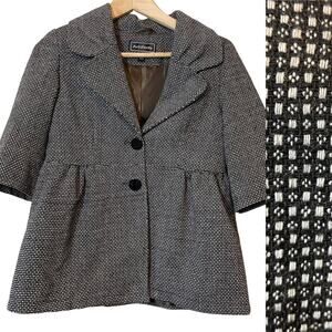 Artifacts Black and White Blazer Jacket Peplum 3/4 Sleeve XS